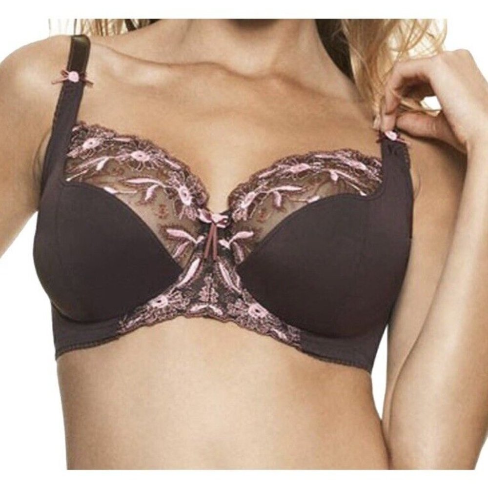 Fantasie Brown and Pink Underwire Lace Trim Bra